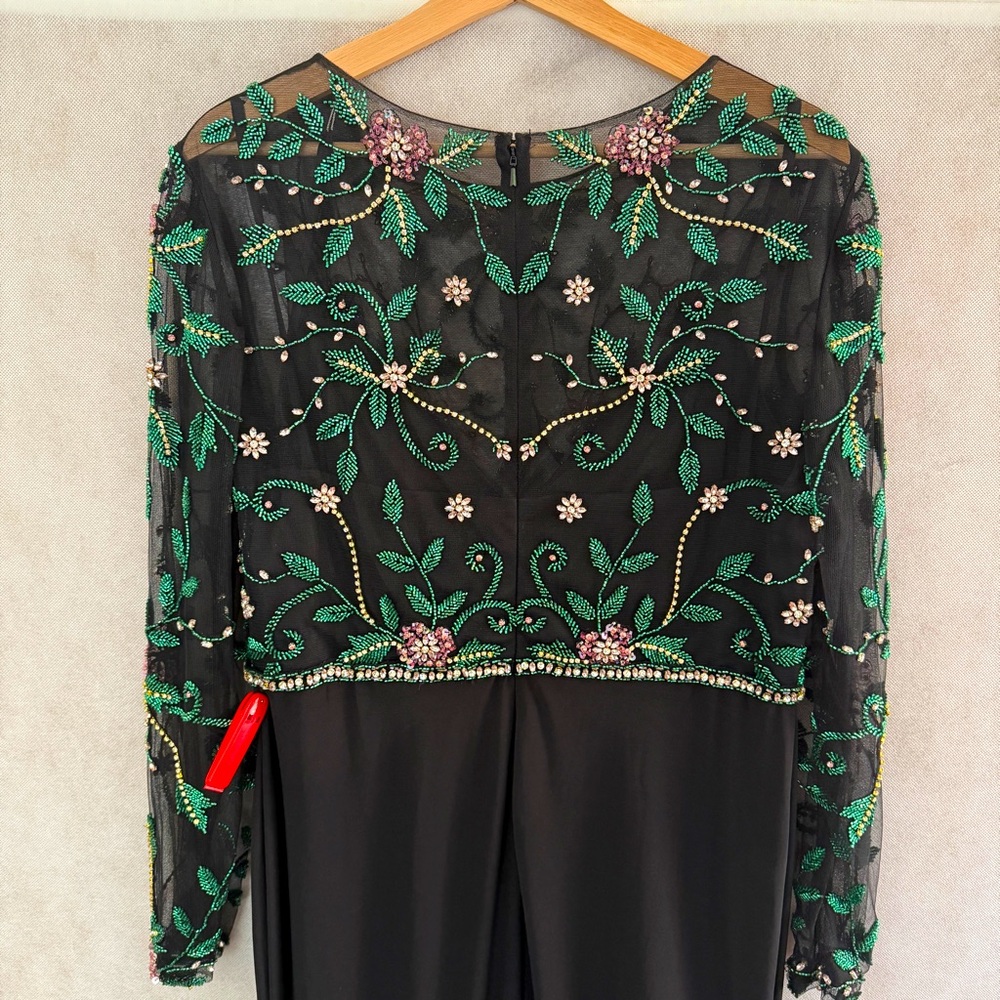 Mac Duggal Black Maxi Dress with Green Floral Embroidery - Picture 7 of 8